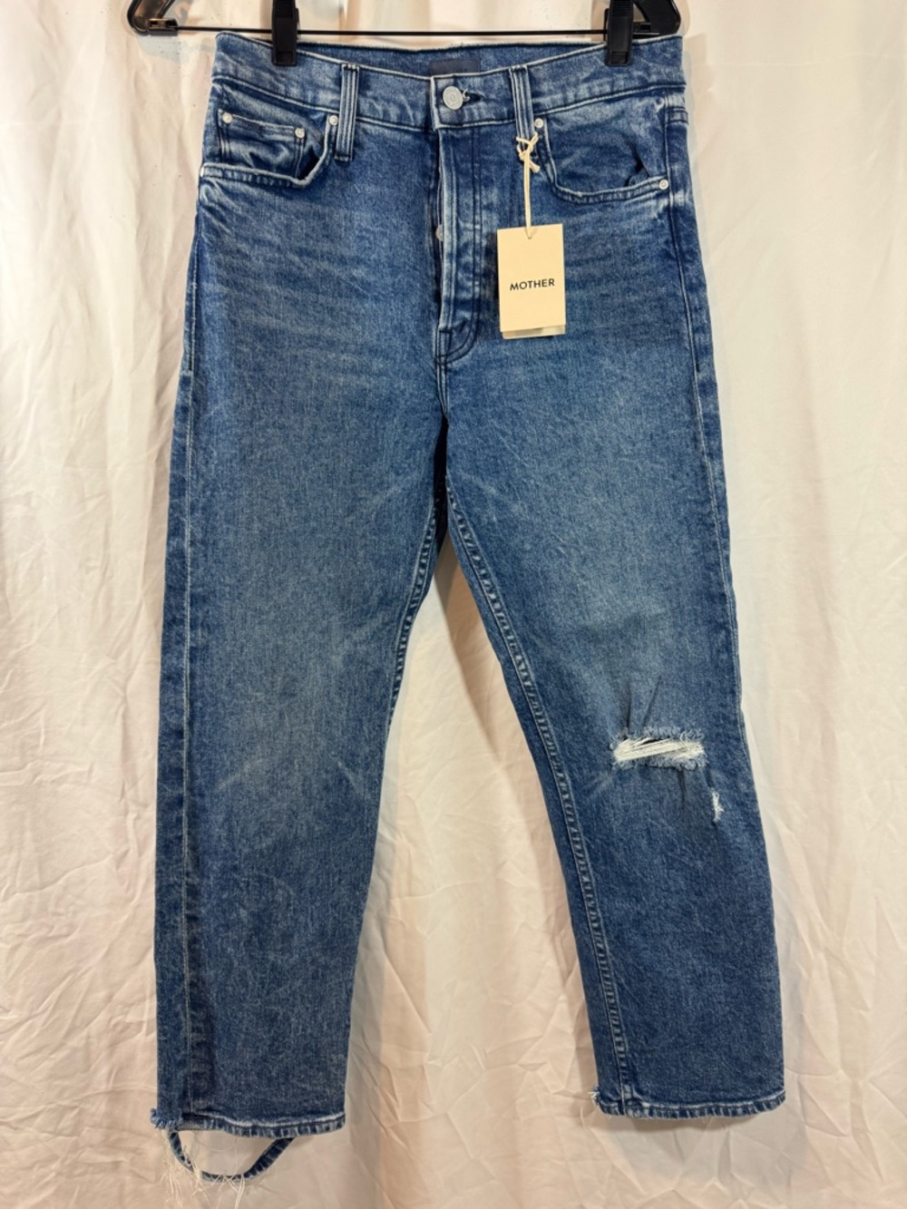 MOTHER Mid Wash Blue Distressed Straight Jeans‎ 29